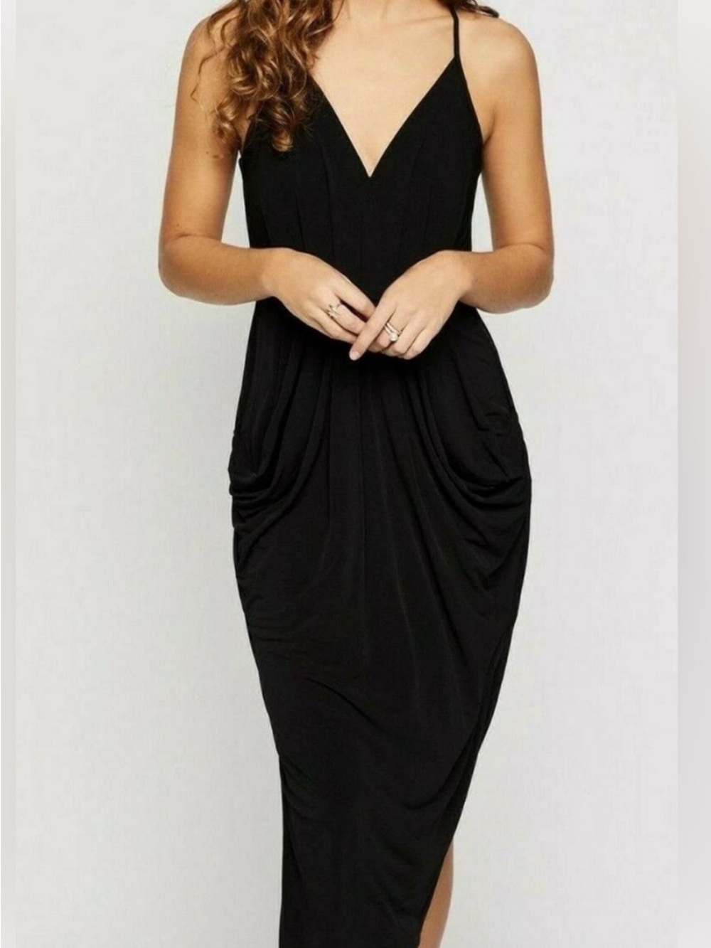 BCBGeneration Black Draped Midi Dress Women’s M